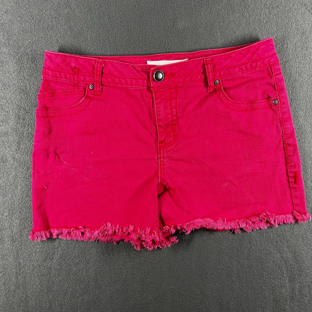 Fashion Bug Pink Cutoff Denim Shorts 12 Fringe Hem Stretch Rhinestone Pockets